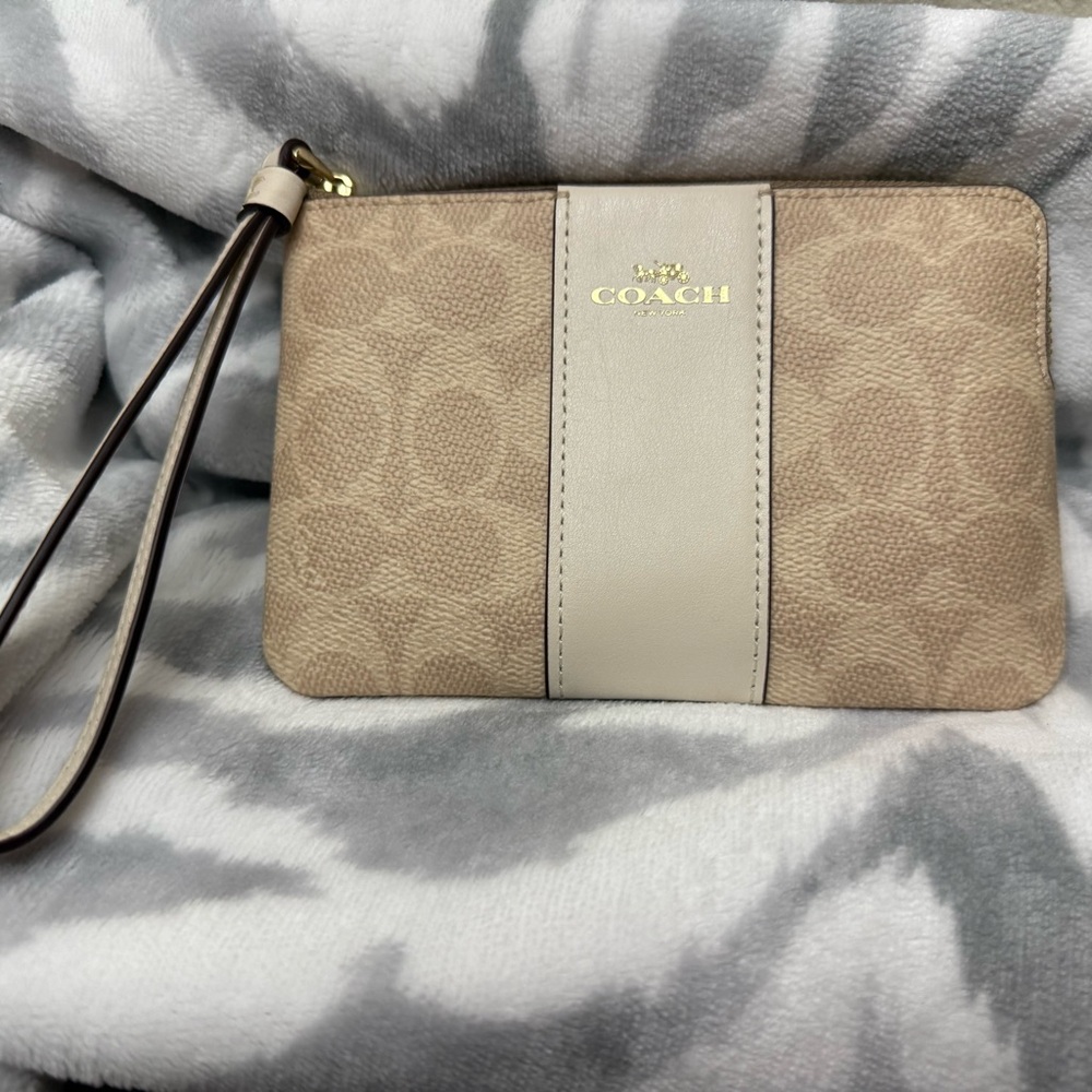 Coach Tan and Cream Monogram Wristlet